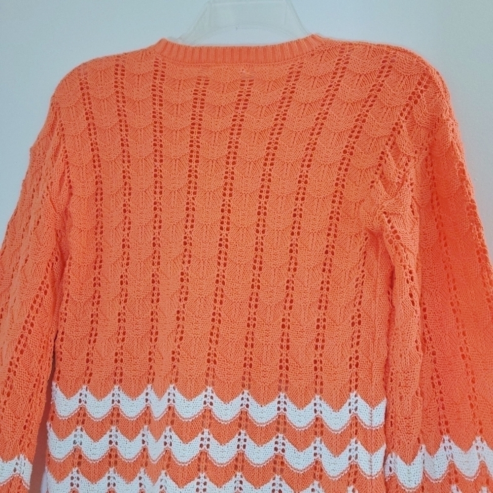 Abound Coral & Ivory Striped Pointelle Knit Sweater - Picture 4 of 8